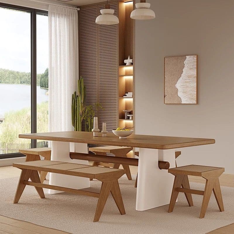 Modern Simple Style Rectangular Dining Table with Timber Top, Standard Height, Fixed Table, Seats 4/6/8, Auburn Color - image 6