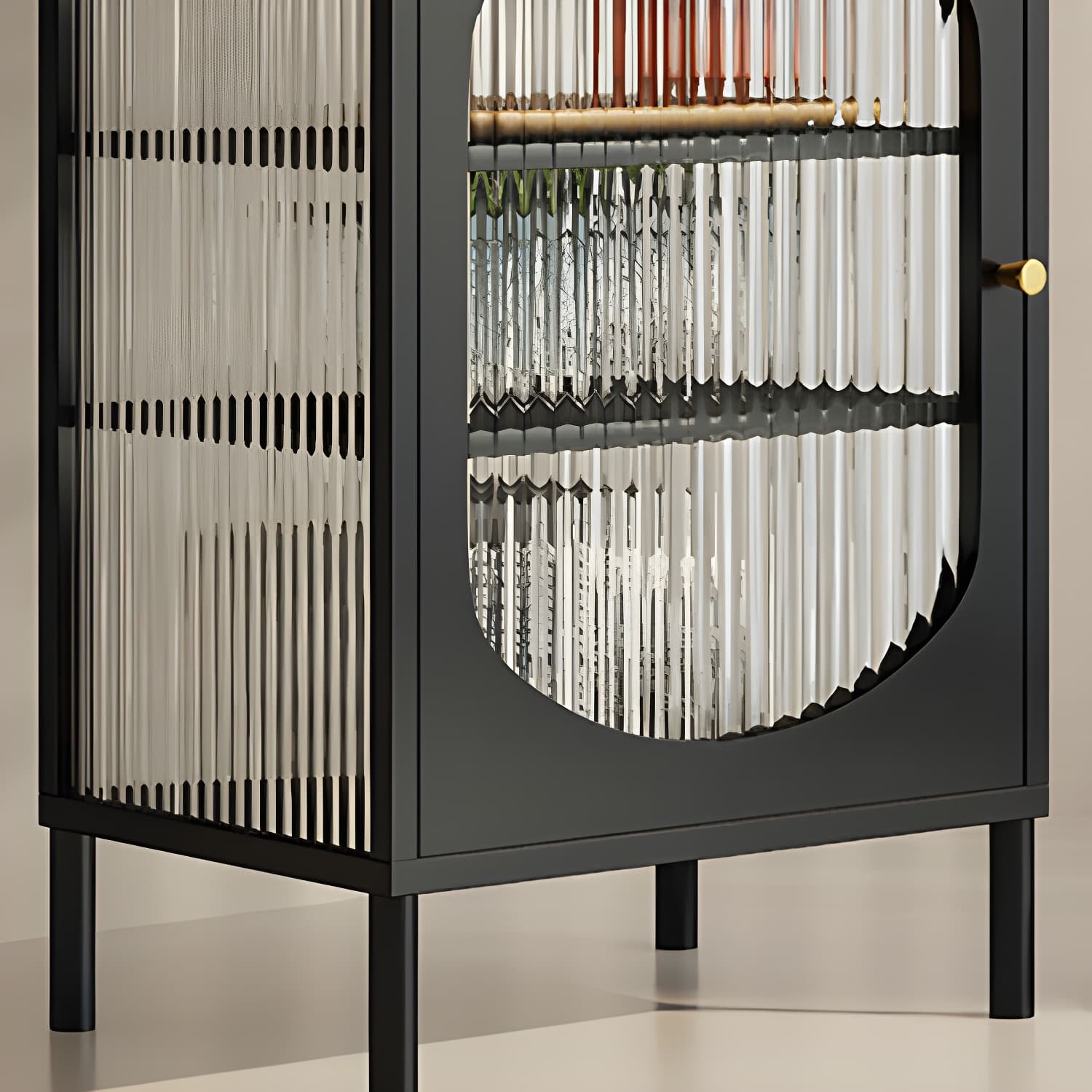 Modern Indoor Dining Server with Glass Doors Polished Finish Metal Sideboard - image 9