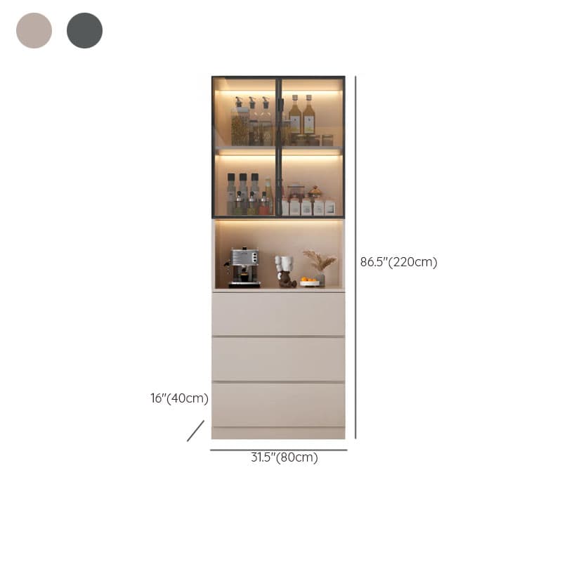 Modern Timber Countertop Server with Glazed Door Hutch, Narrow Size, Six Internal Shelves for Kitchen Cupboards - image 9