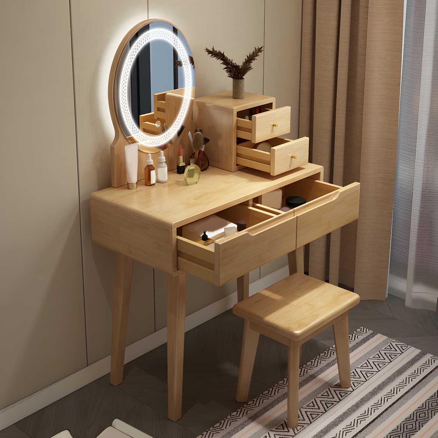 Scandinavian Vanity Makeup Table Set Solid Wood Dressing Table Stool Set - image 7