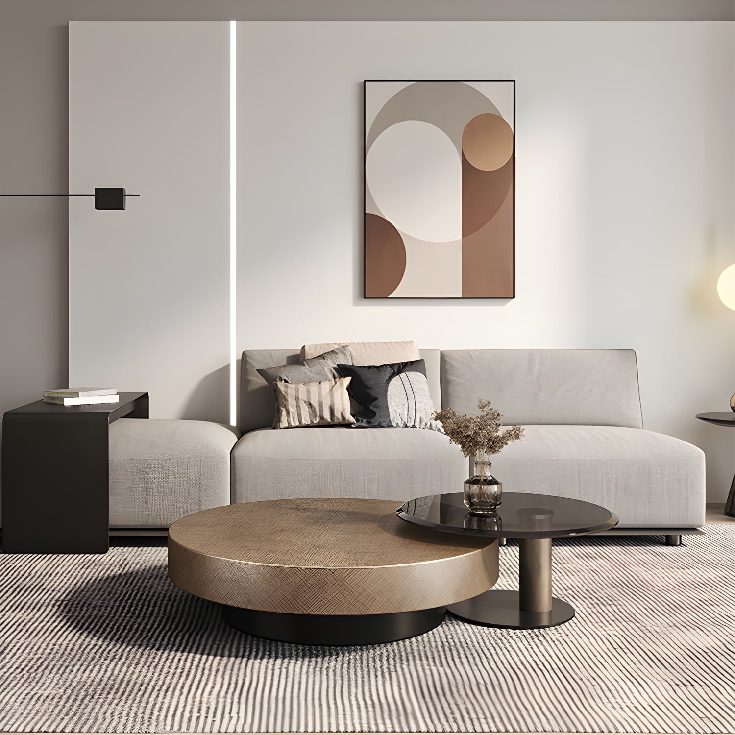 Round Coffee Table Brown Nesting Coffee Table Set for Living Room