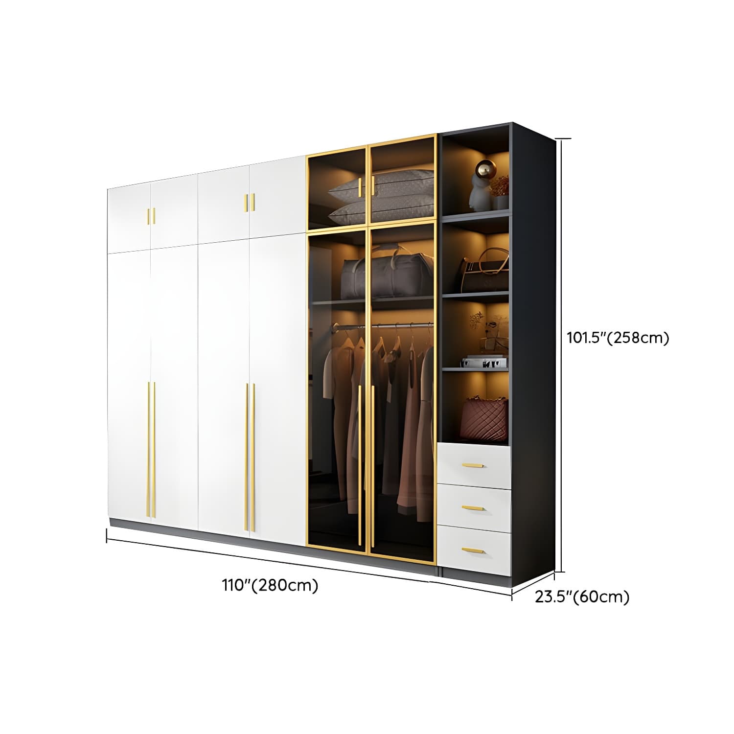 Contemporary Color Block Glass Doors Combination Armoire with Shelves Storage - image 32
