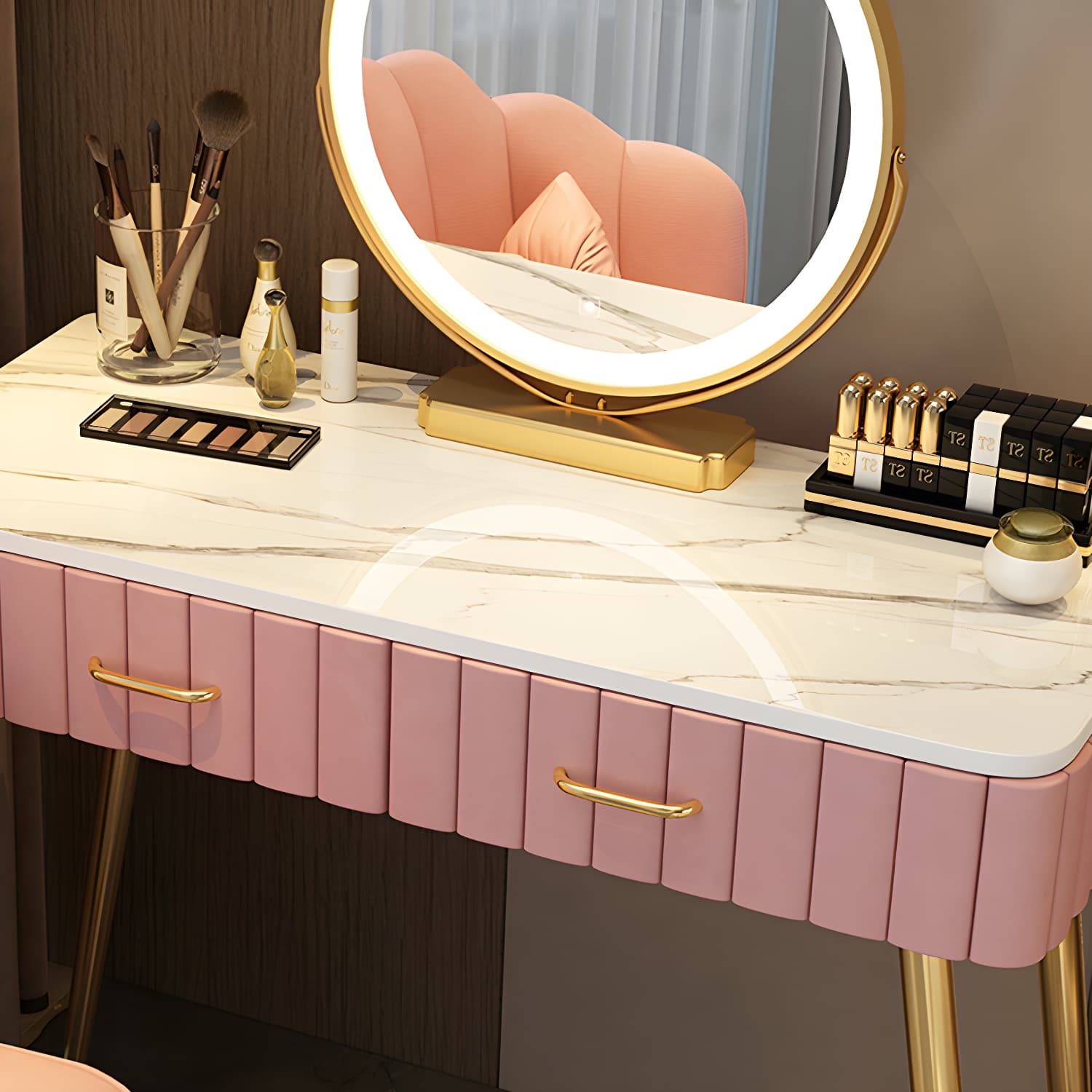 Lighted Mirror Makeup Vanity Desk Standing Makeup Vanity Set with Drawer - image 10