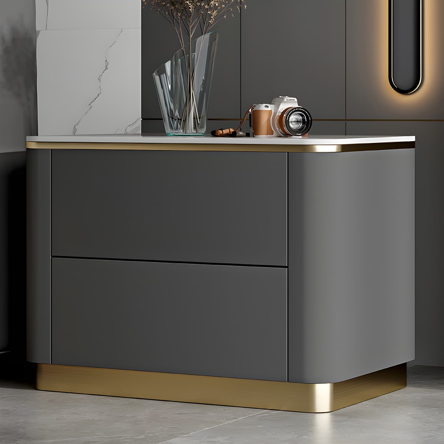 Glam Solid Wood Leather Outer Frame Accent Table Nightstand Drawer Storage Night Table - image 22