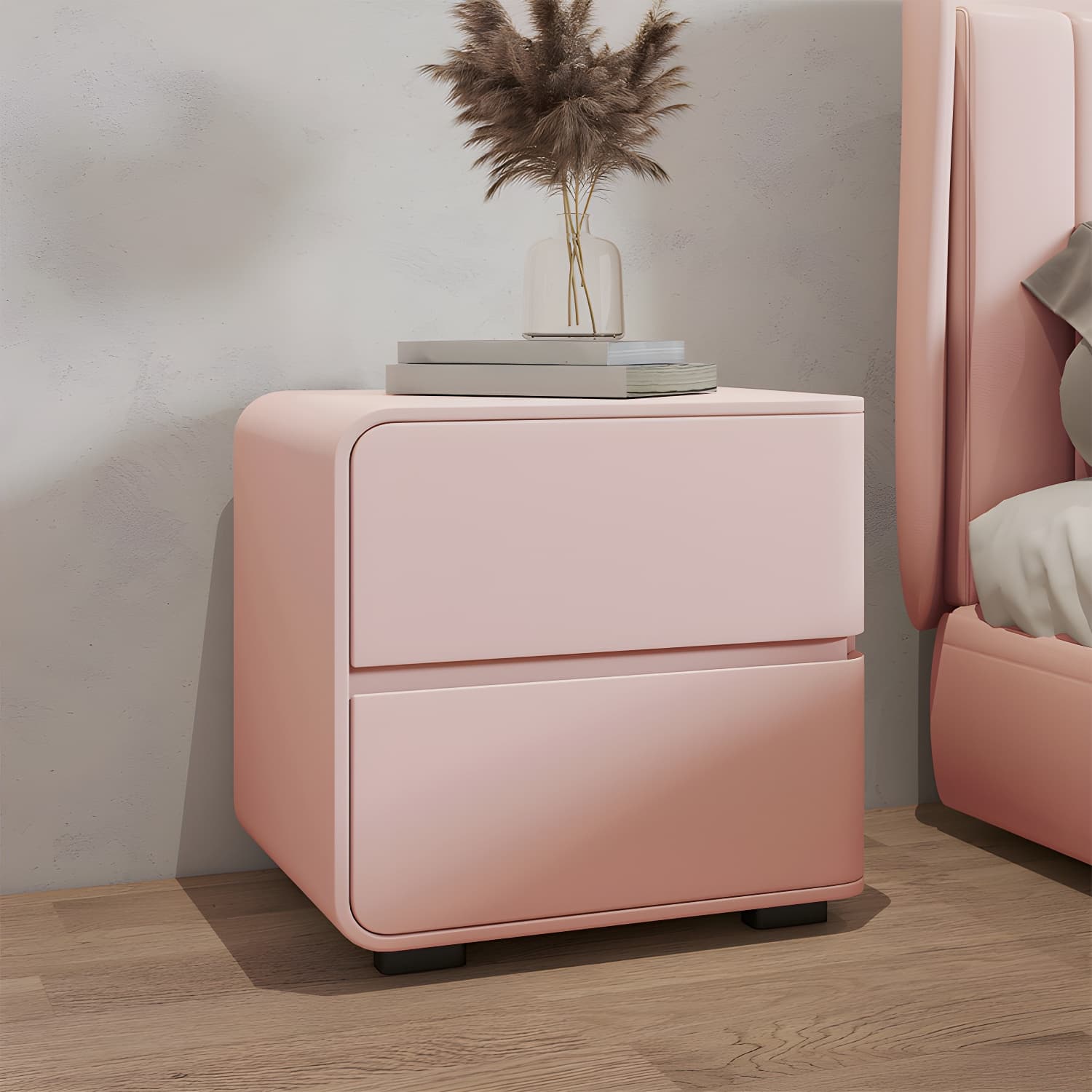 Modern Wood Nightstand with 2 Drawers - Small and Low Profile - Faux Leather Countertop - image 20