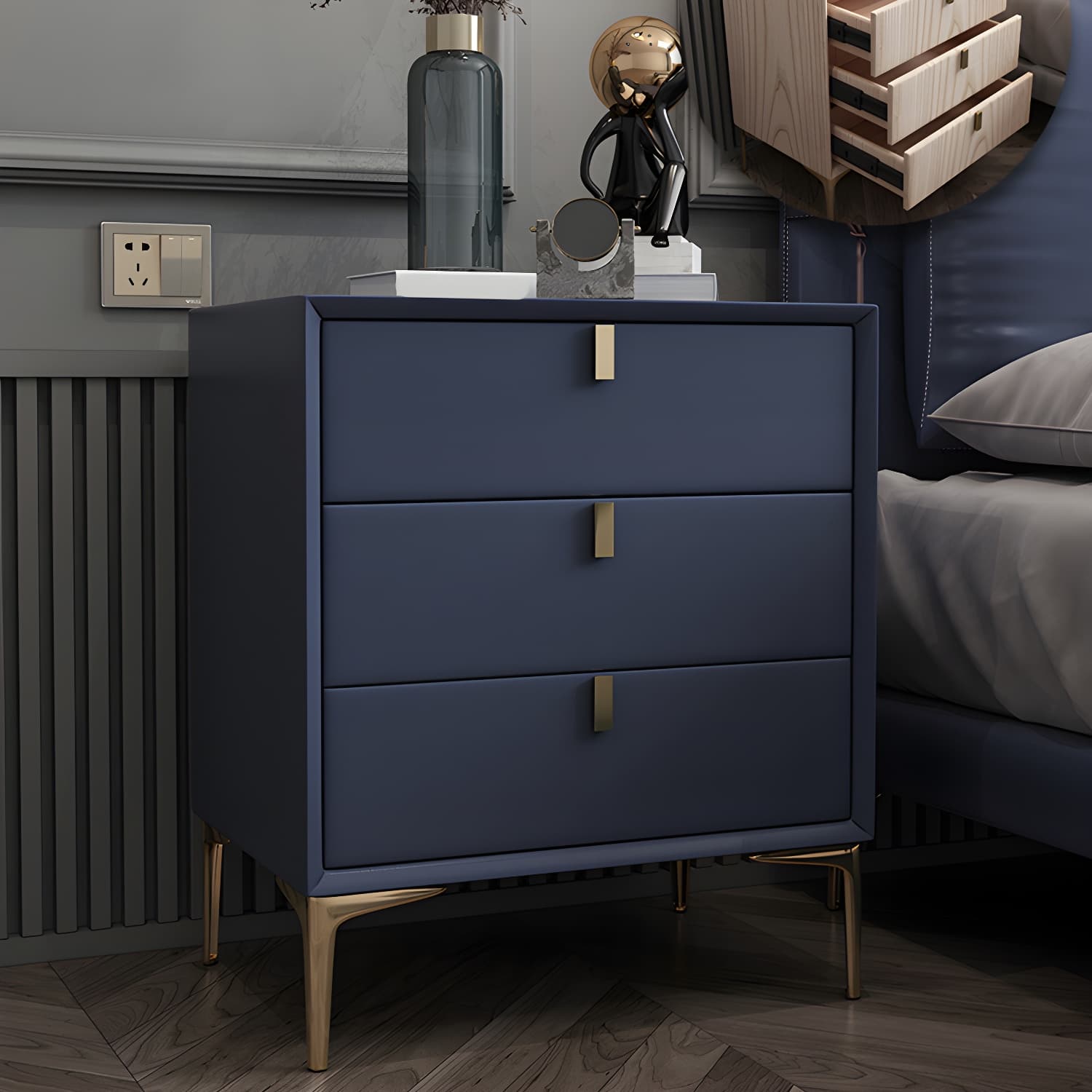 Solid Wood Drawer Storage Night Table 2 Drawer Modern Bed Nightstand