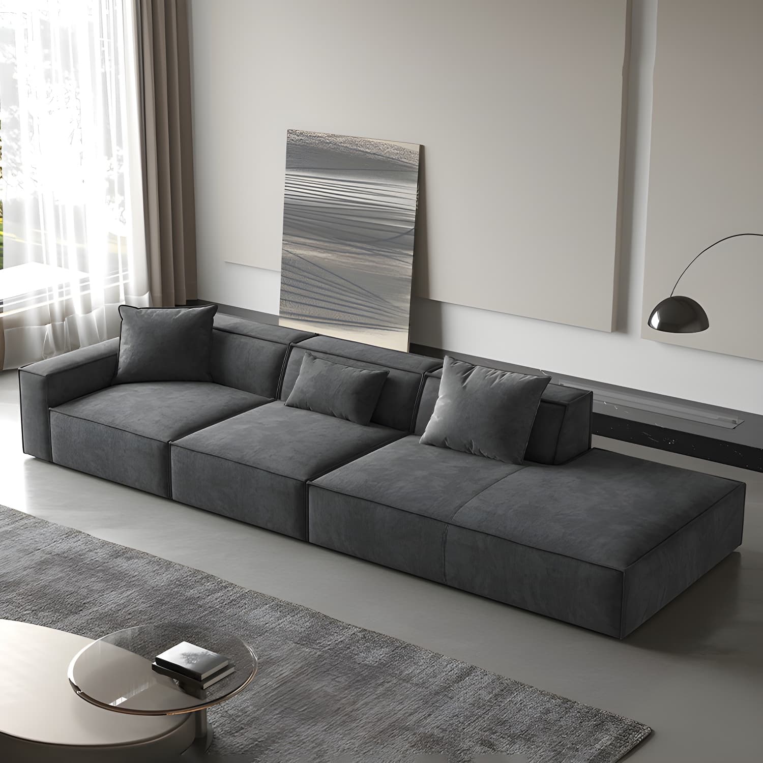 Modern Gray Square Arm Sectional Sofa Upholstered in Polyester Blend - image 4