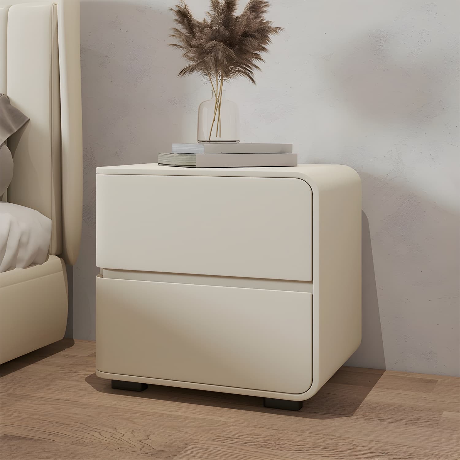 Modern Wood Nightstand with 2 Drawers - Small and Low Profile - Faux Leather Countertop - image 8