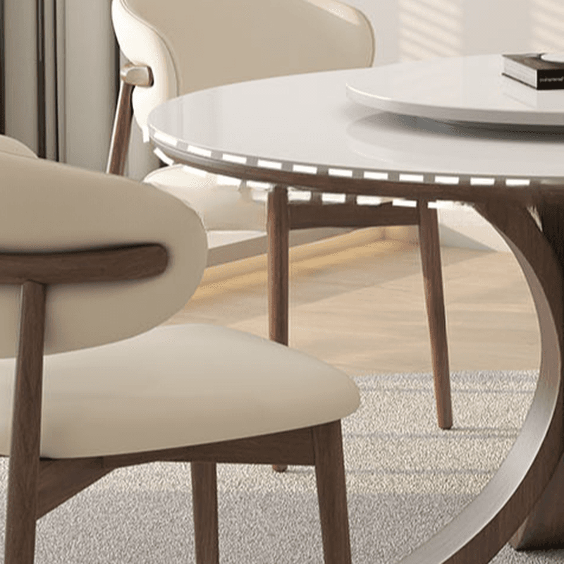 Dining Table Set with Rounded Stump Base and Fixed Table, Featuring Padded Chair with Back, 5-piece in White - image 5