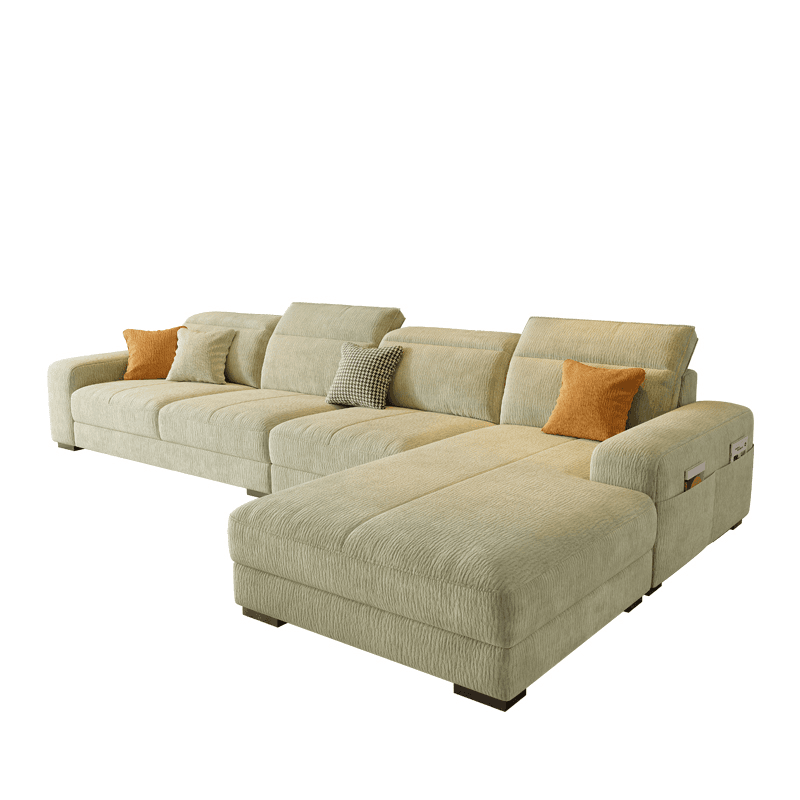 L-Shape Sofa Recliner in Plush Material, White/Light Green, Right Hand Facing - image 5