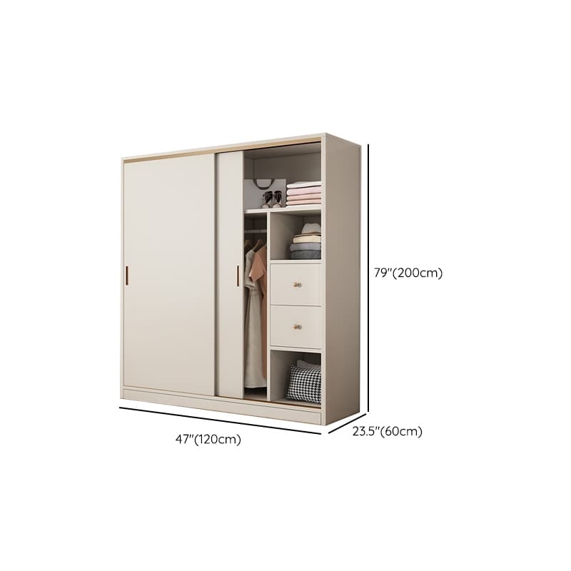 Modern White Wood Wardrobe Armoire with Sliding Doors and Soft Close Drawers - image 10