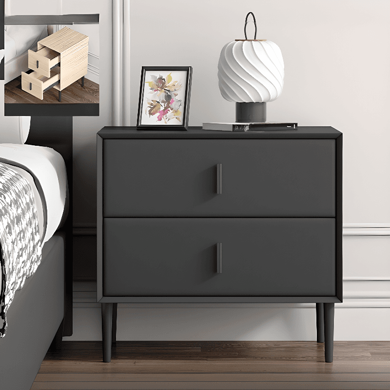 Art Deco Pleather Countertop 2 Drawer Nightstand with Leg