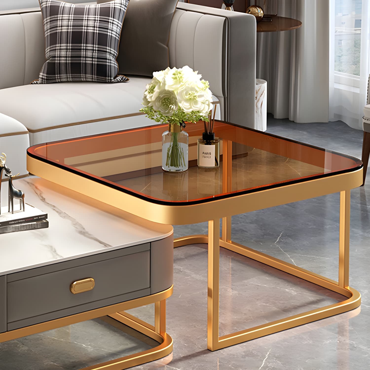 Modern Coffee Table Glass Top Square Nesting Coffee Table Set - image 16