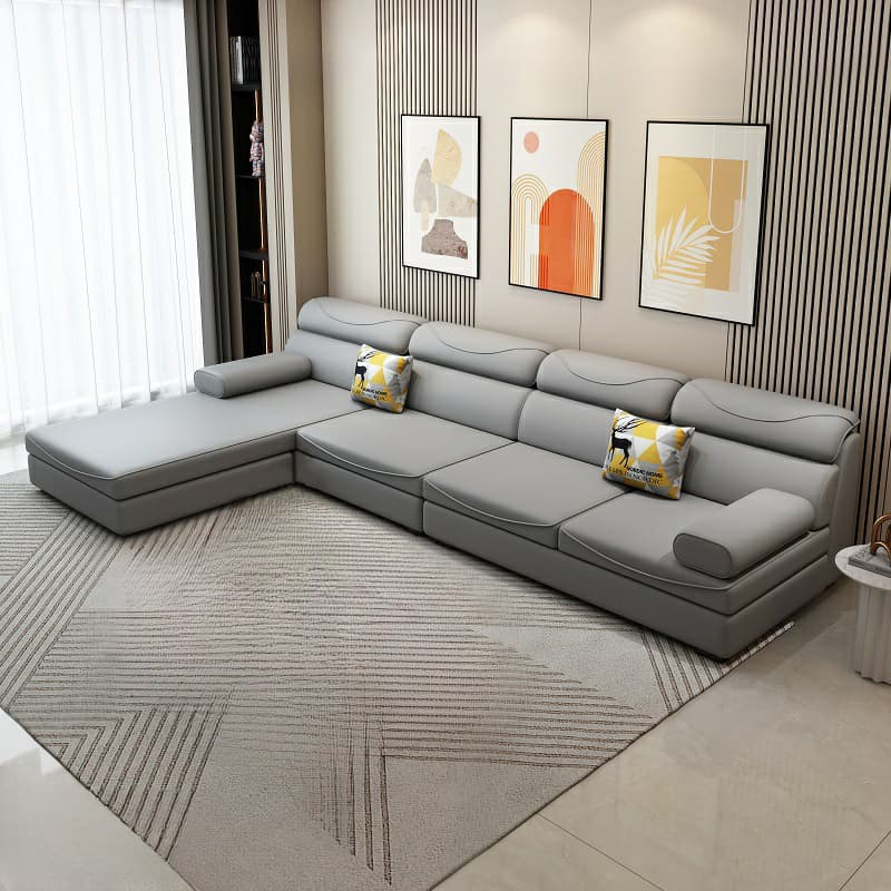 Large L-Shape Sponge-Filled Black Wood Pillow Top Arm Sofa Chaise with Partial Assembly - image 9