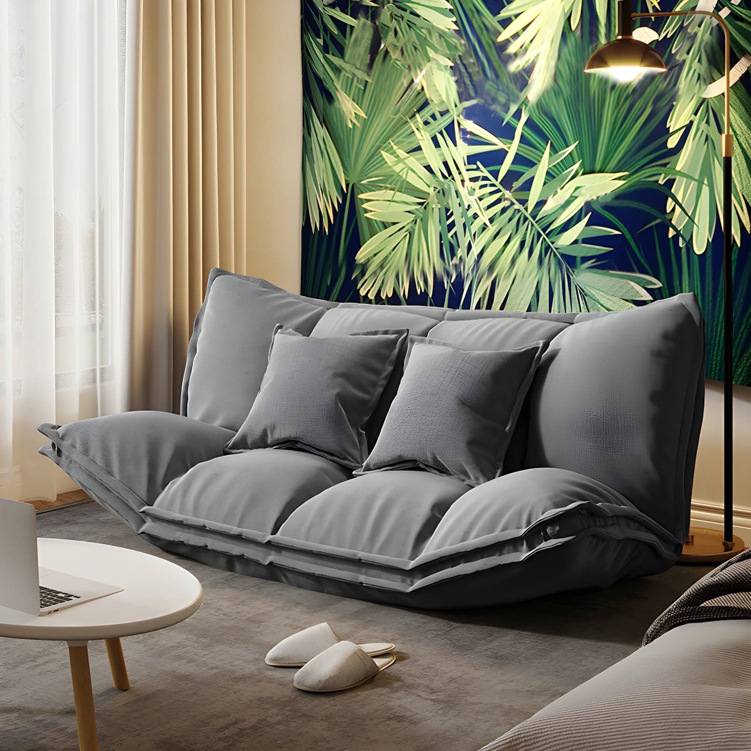 Modern Tight Back Convertible Sleeper Sofa Fabric Armless Solid Color Sofa - image 4