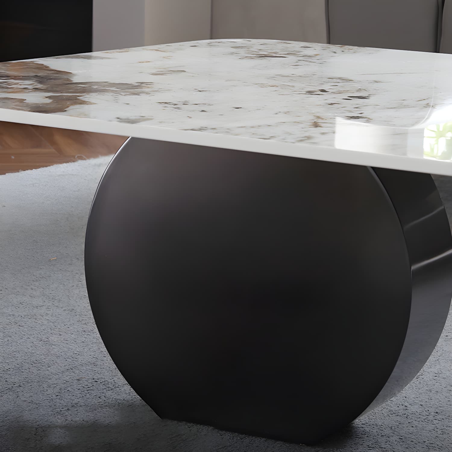 Marble White Rectangular Coffee Table Modern Round Cocktail Table - image 7