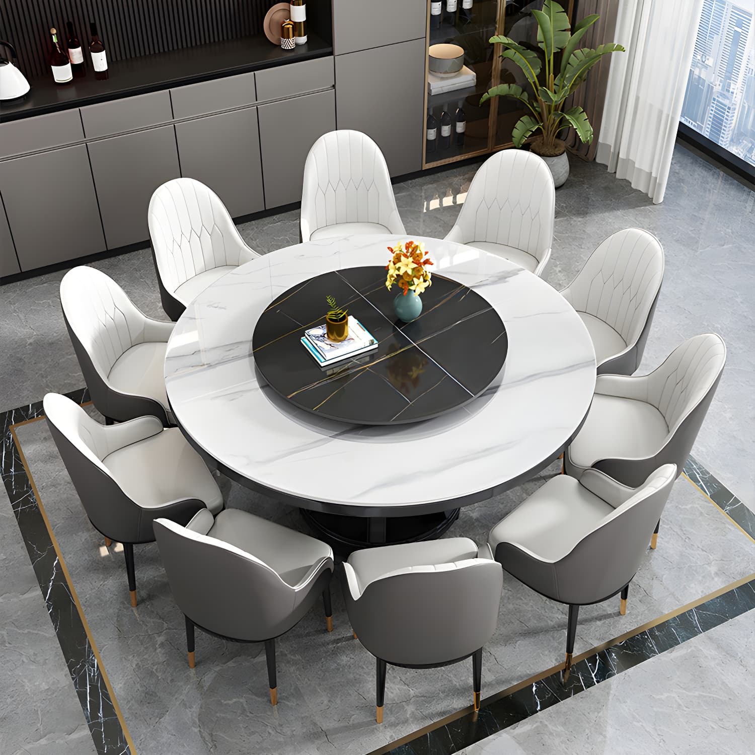 Modern Rubberwood Home Table Round Pedestal Convertible Dining Table - image 12