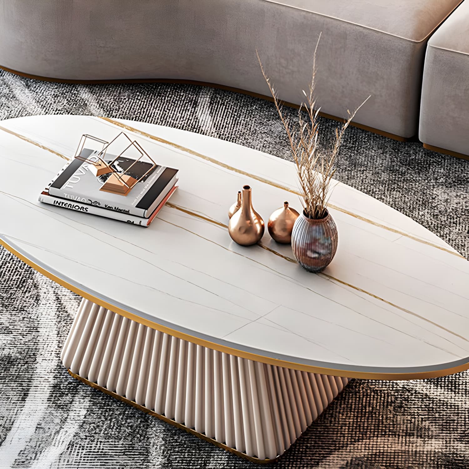 Glam Single Coffee Table Oval Pedestal Coffee Cocktail Table - image 12
