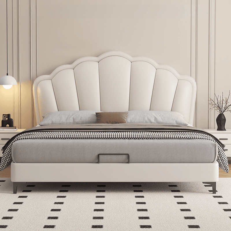 Storage Included with 3 Storage Boxes, Natural Wood Frame, Storage Drawer, Panel Headboard, and Sponge Upholstery