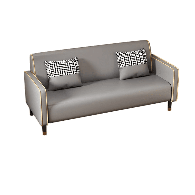 Trendy Solid Color Stain Resistant Loveseat in Synthetic Leather Grey/Beige/Amber Color for 2 People with 2 Pillows - image 5