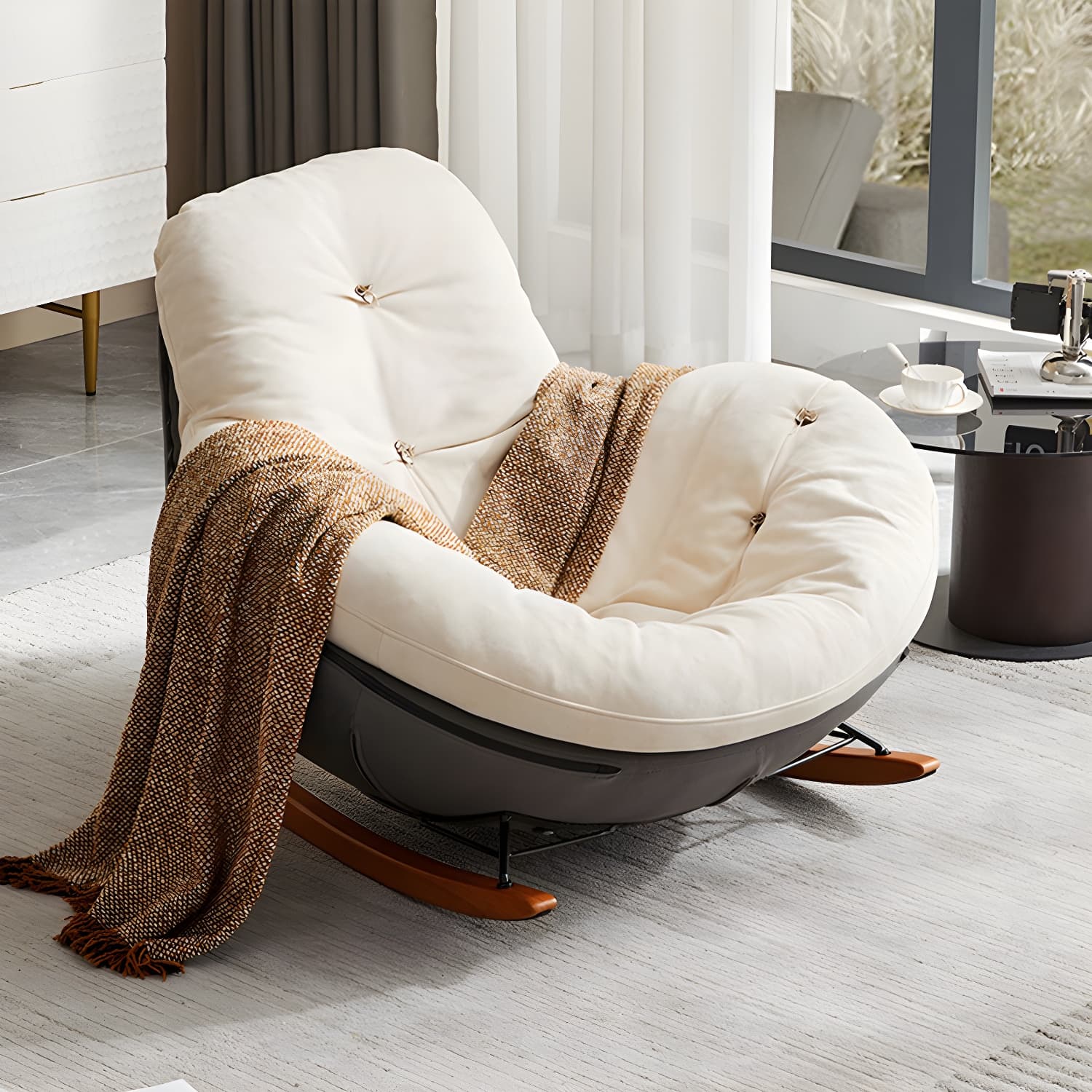 Modern Upholstered Metal Rocking Chair for Chic and Comfortable Seating Experience