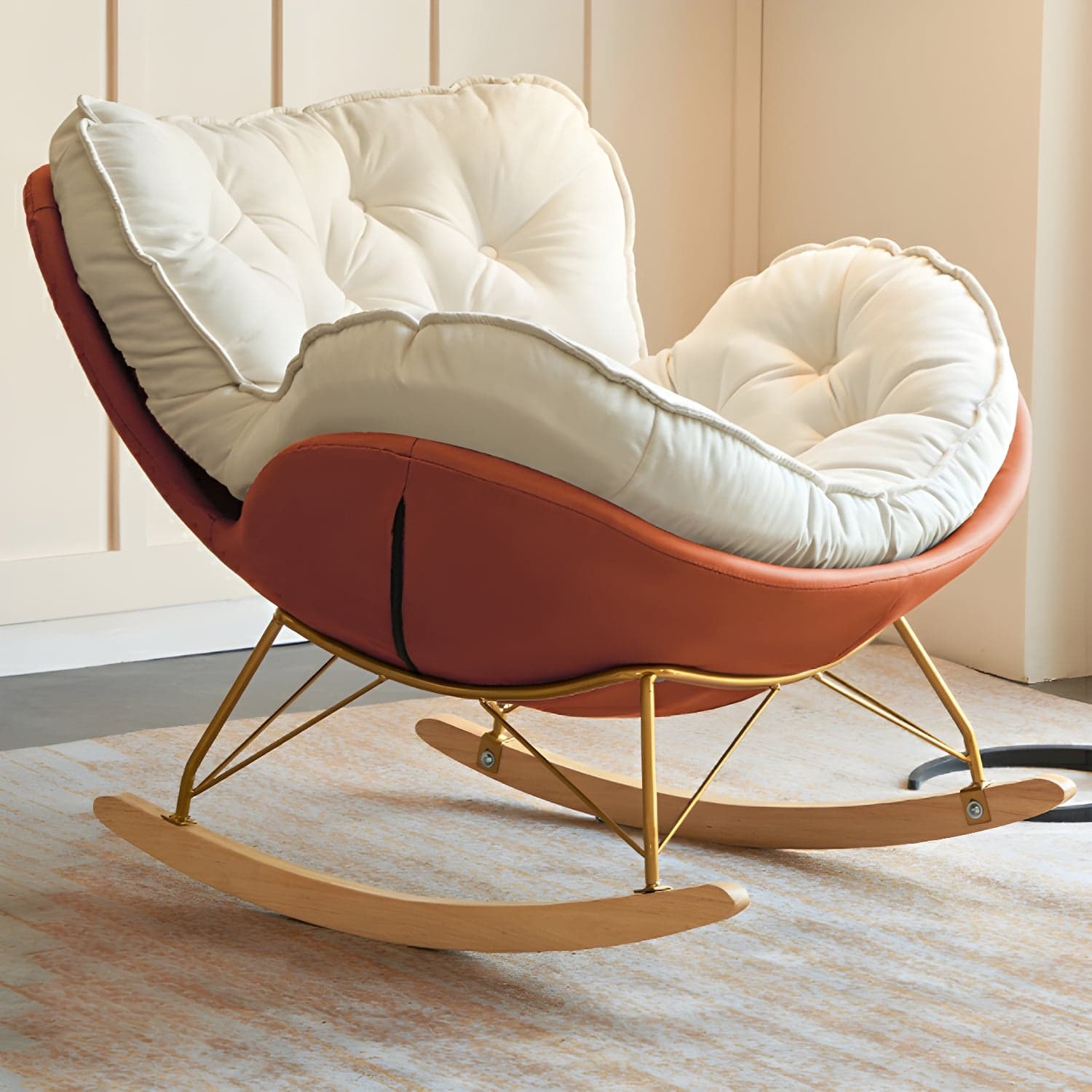 Stylish and Comfortable Modern Rocking Chair with Natural Wood Legs and Upholstered Track Arms - image 8