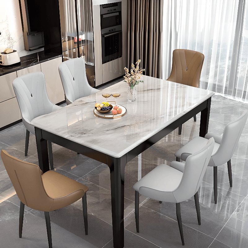 Contemporary 7 Piece Rectangle Dining Table Set with 4-Leg Base