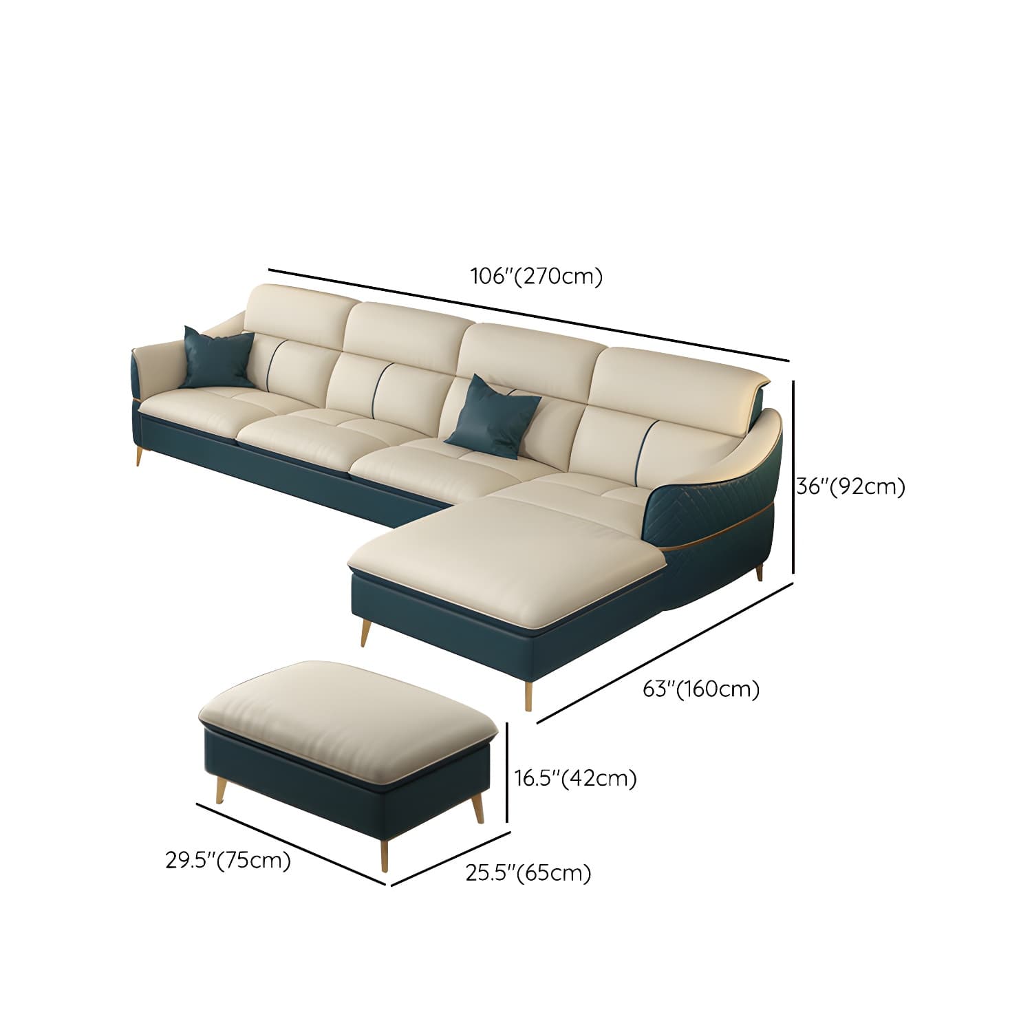 Modern Beige Leather Stationary Sectional Sofa with Cushion Back - image 17
