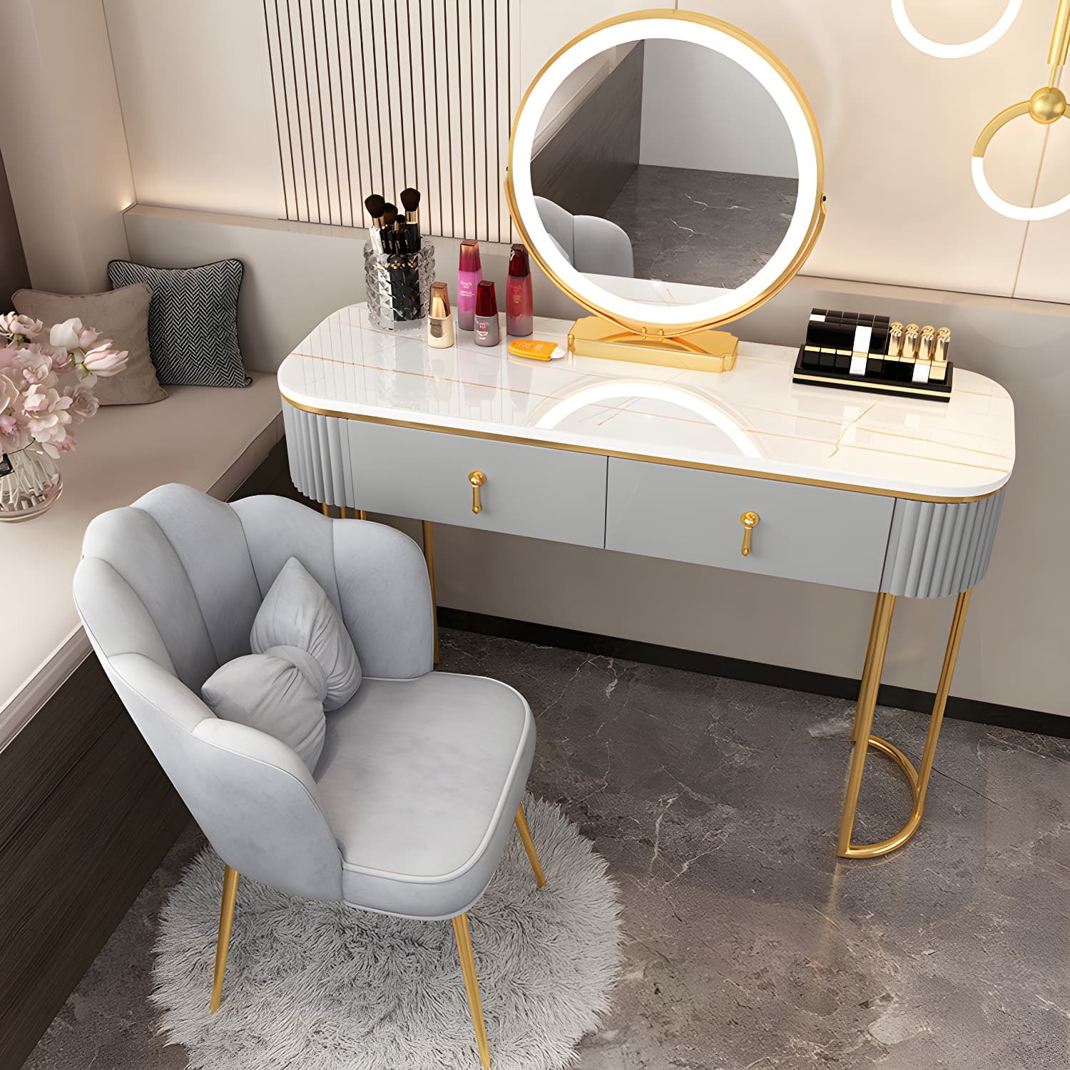 Removable Makeup Counter Lighted Mirror Vanity Dressing Table with Drawer - image 7