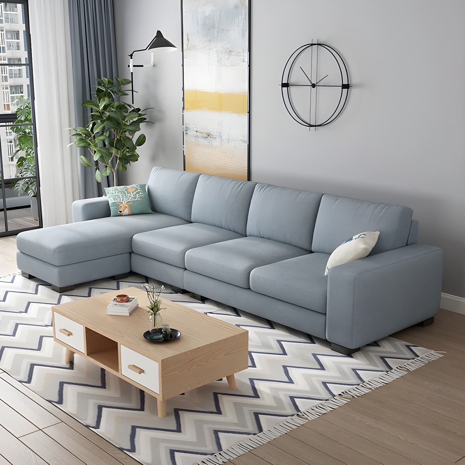 Scandinavian Wood Frame Straight Sofa with Cushion Back and Slipcover in 3 Piece Set - image 20