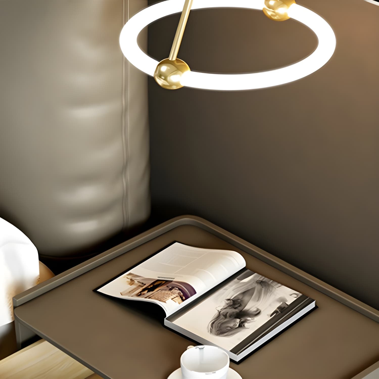 Modern Light Wood Drawer Nightstand with Faux Leather Countertop - image 16