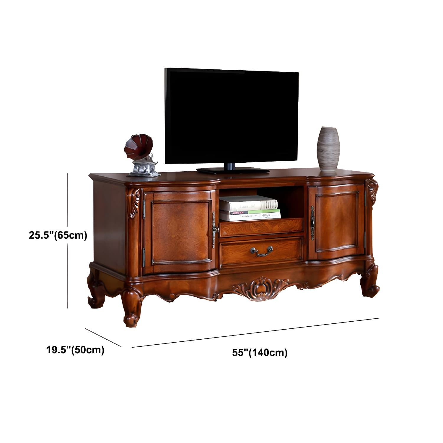 Brown Wooden TV Stand Console Traditional Style Home TV Cabinet with Drawers - image 13