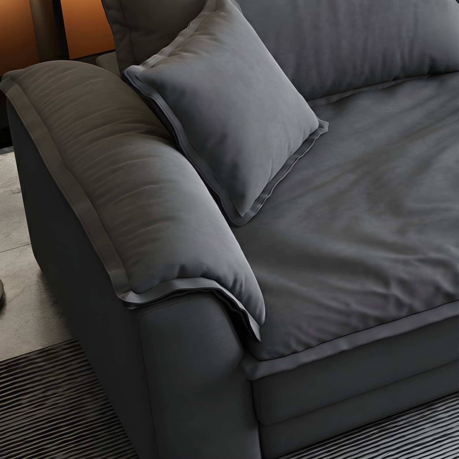 Modern Gray Abrasive Cloth Upholstered Stationary Sectional Sofa with Wood Frame - image 8
