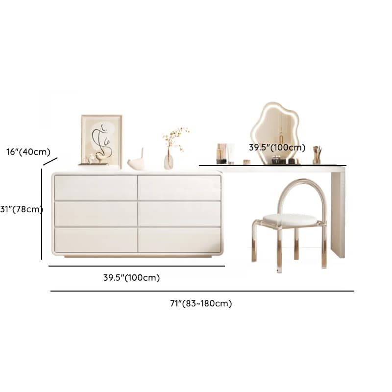 Large White/Transparent Vanity Set with 6 Drawers, Polymer/Lumber Frame, Lighted Mirror, and Scalable Chair - image 32