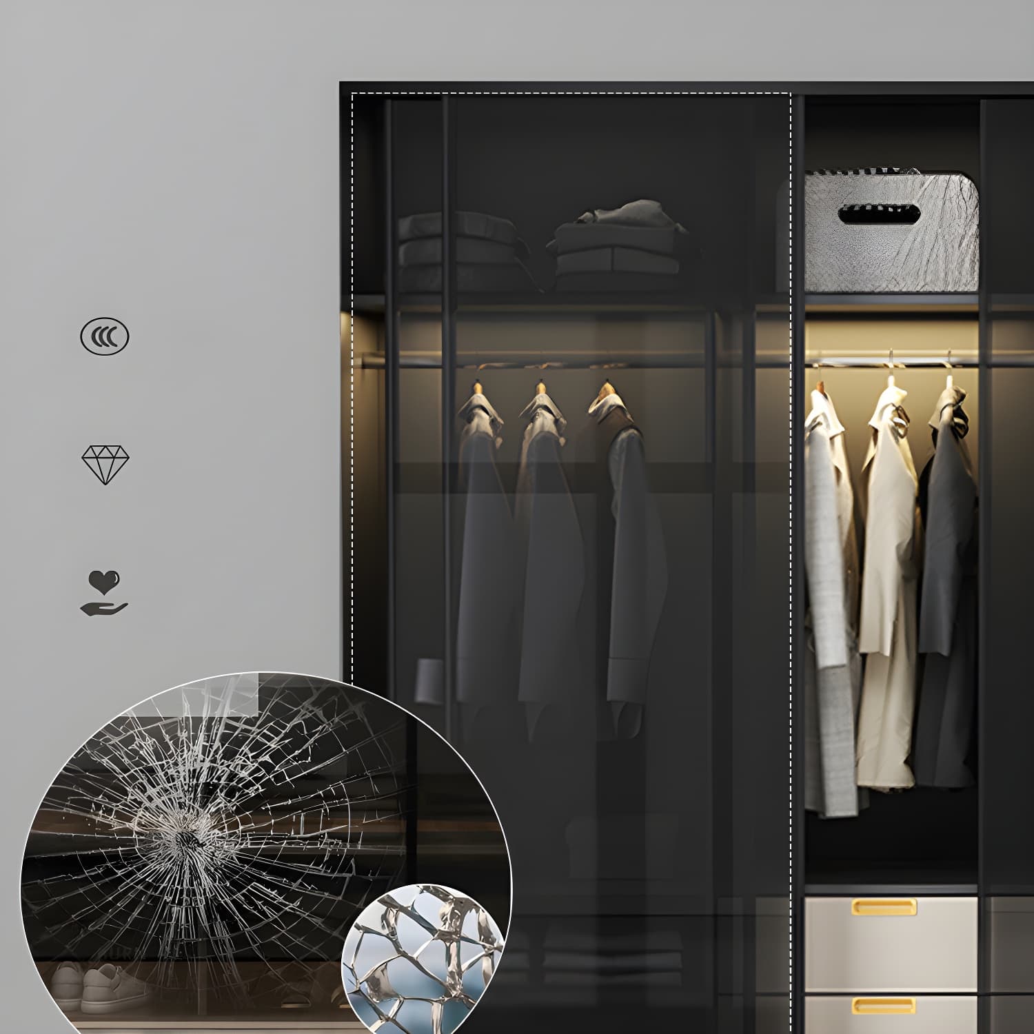 Black Wardrobe Cabinet Contemporary Glass Wardrobe Armoire for Home - image 6