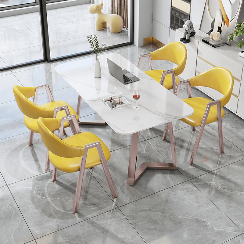 Sleighing Dining Table Set with Fixed Table, Padded Chair, Back, Armrest, 5-piece in White - image 6
