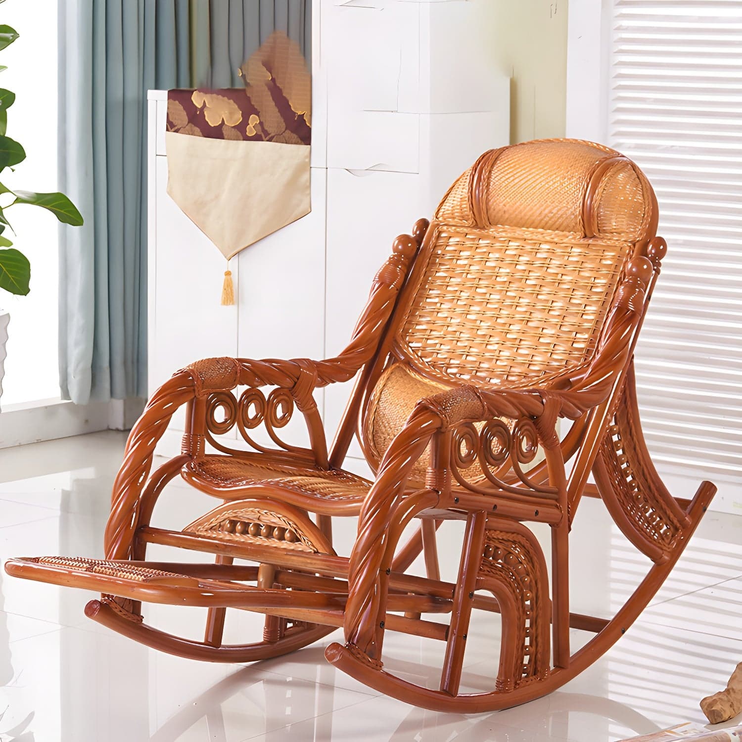 Traditional Spindle Rocking Accent Chair Tobacco Finish Rocker Chair Reclining - image 7