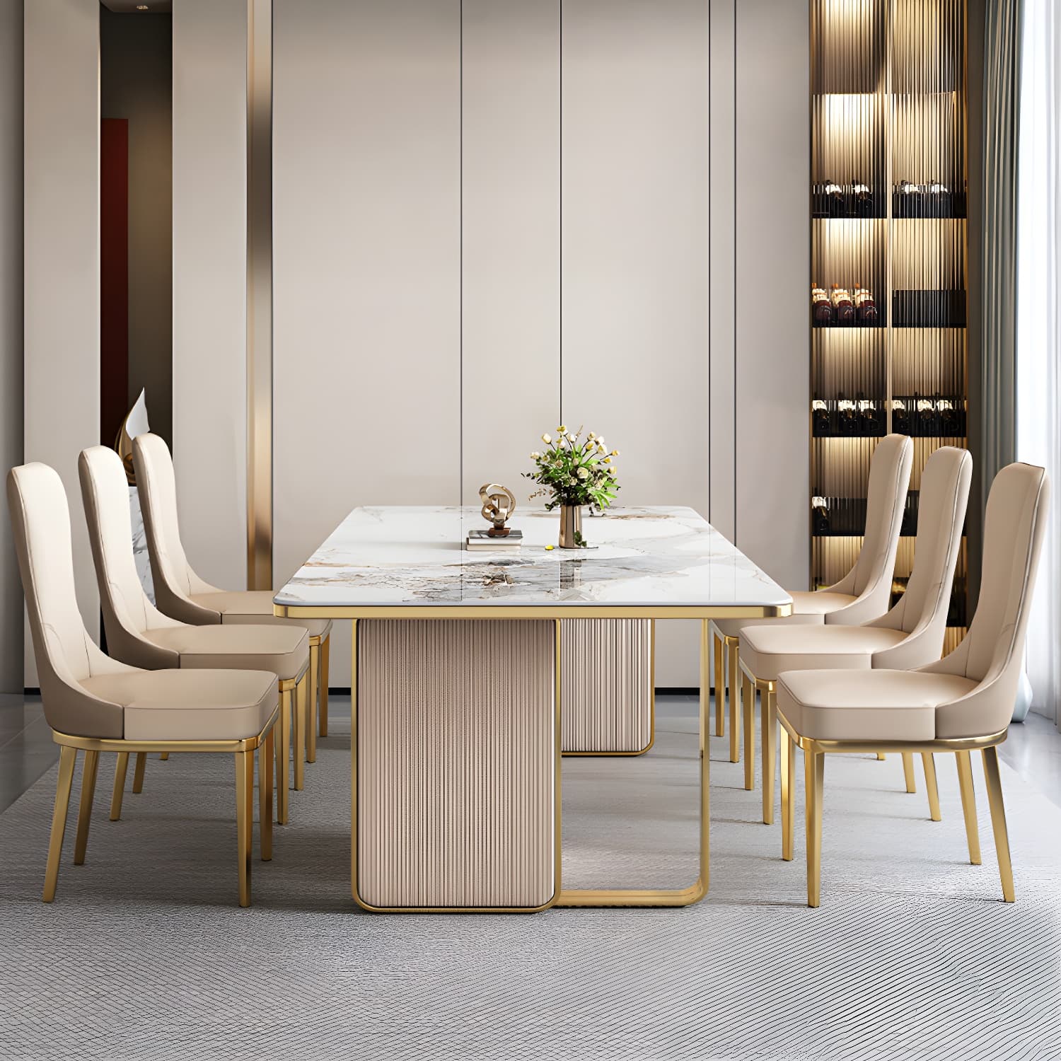 1/5/7/9 Piece Rectangle Stone Top Glam Dining Room Chair Set