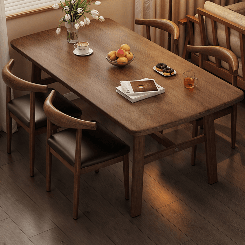 5 Pieces Chalk/Brown/Natural Dining Table Set with Wood Back Padded Chair and Natural Solid Wood Rectangular Dining Table for 4 - image 4