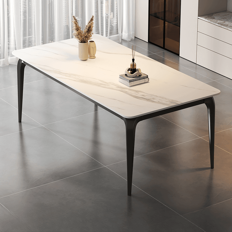 Trendy White/Charcoal/Light Gray Rectangle Scratch Resistant Sintered Stone Top Dining Table for 4/8 People/Seats 6, Standard Table Height - image 5
