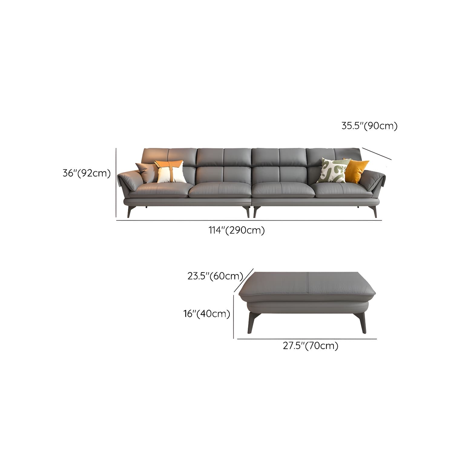 Modern Gray Tech Cloth Sectional with Flared Arms and Cushion Back - image 17
