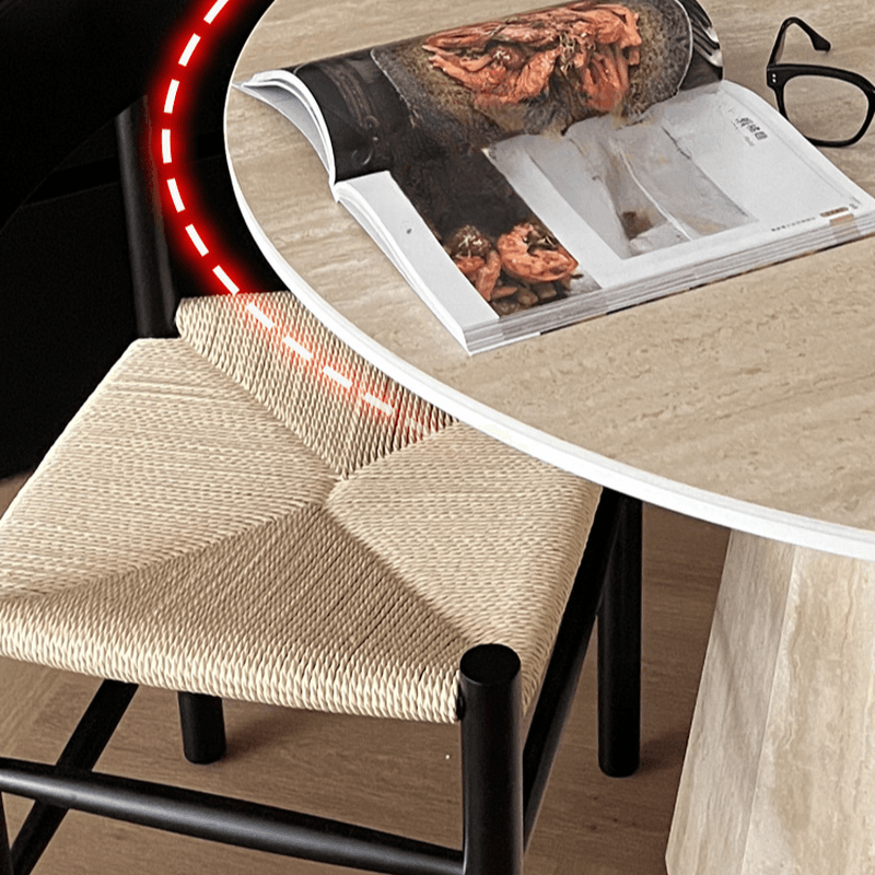 Retro Rounded Slate Dining Table Set with Stump Base, Fixed Mechanism, Unfinished Top - image 5