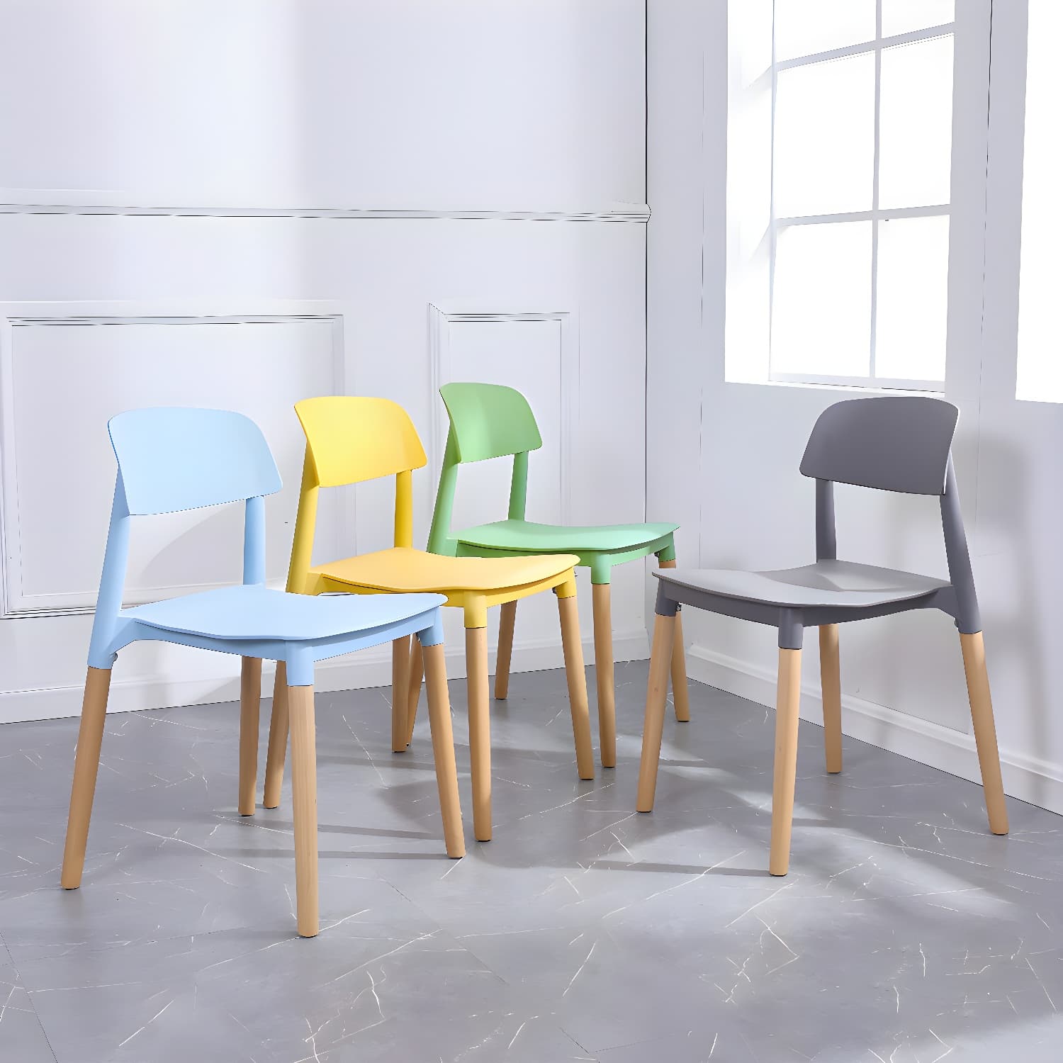 Scandinavian Home Side Chair Open Back Wood Legs Dining Room Chair Set - image 11