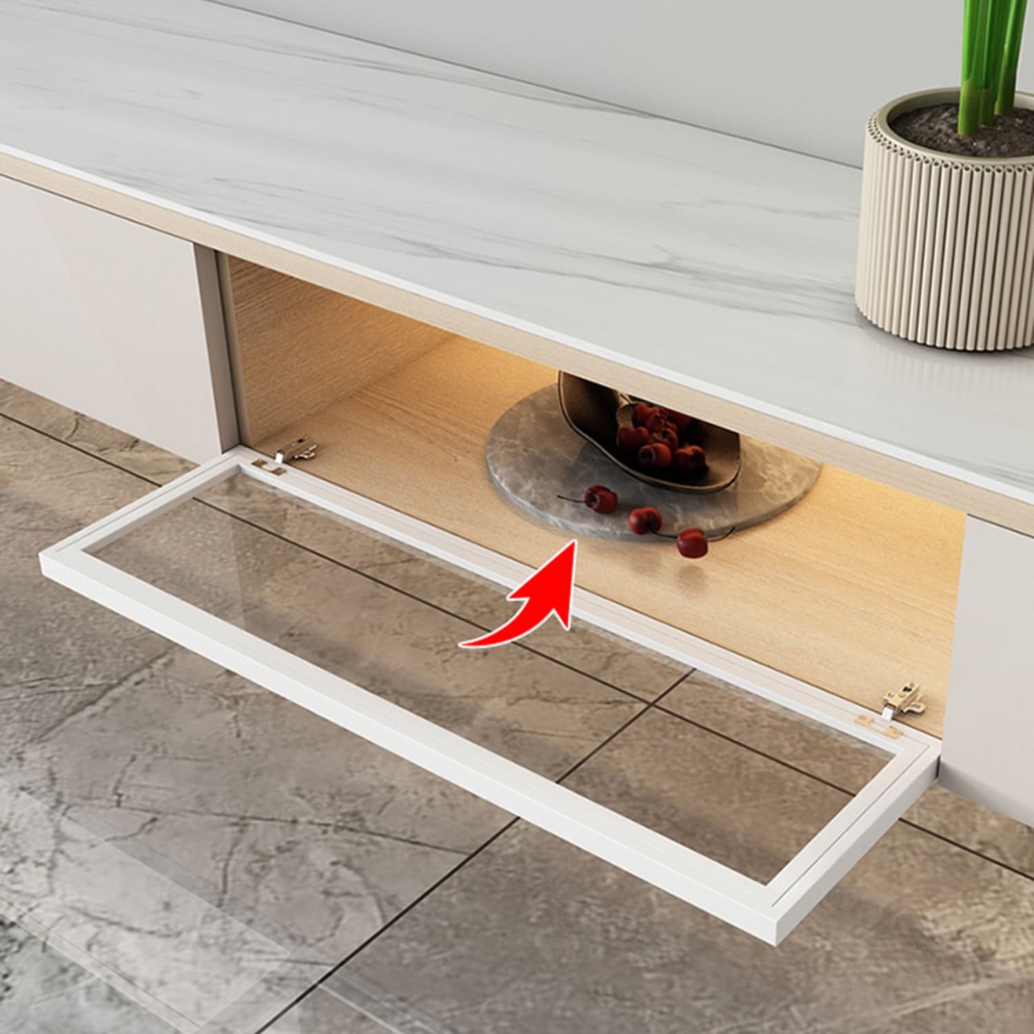 Contemporary with Drawers Stone with Cabinet Solid Wood with Shelves TV Console - image 9