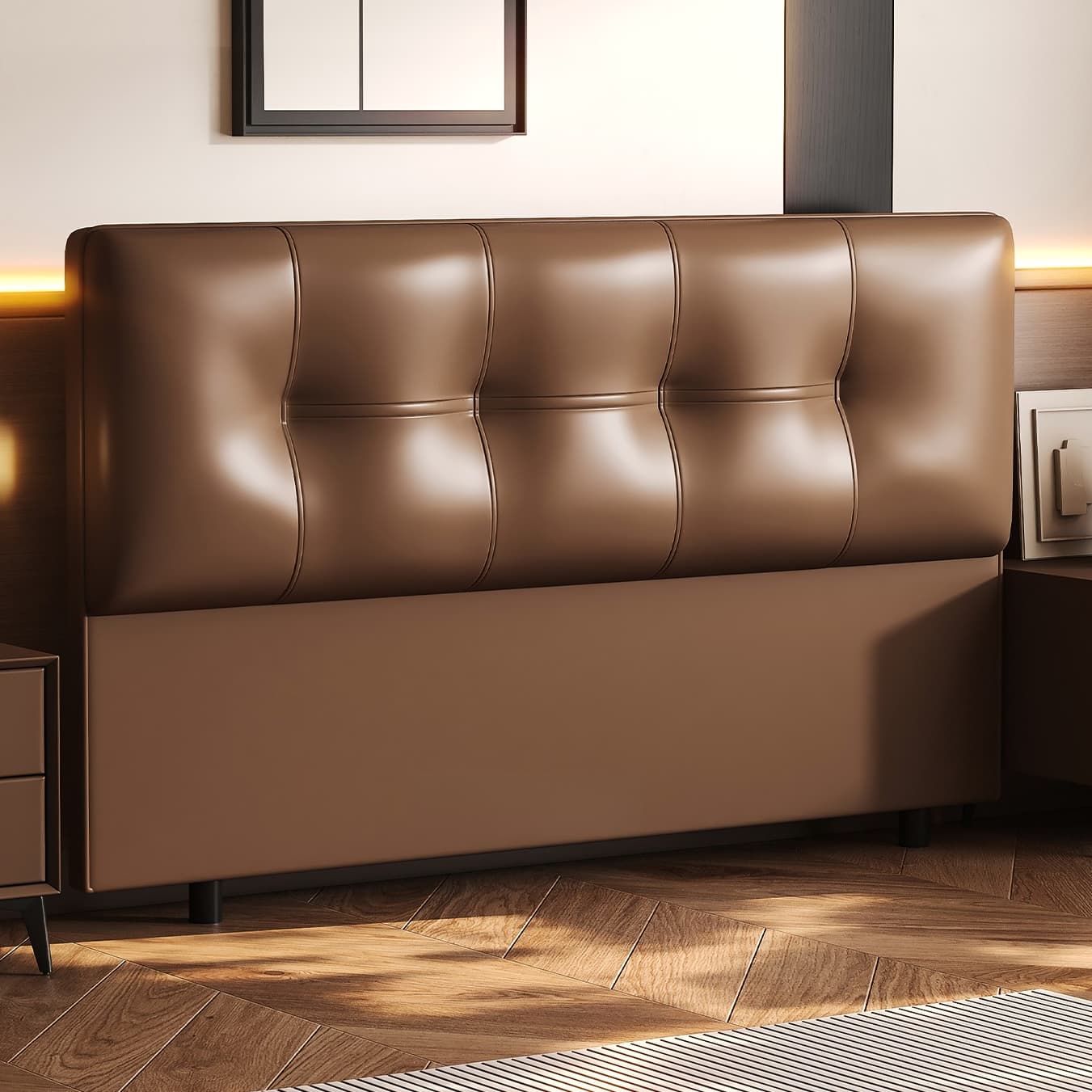 Simplistic Style Panel Headboard with No Distressing, Piled Tufted Rectangular Shape for King/Queen/Full Bed, Featuring Sponge Upholstery and Standard Height