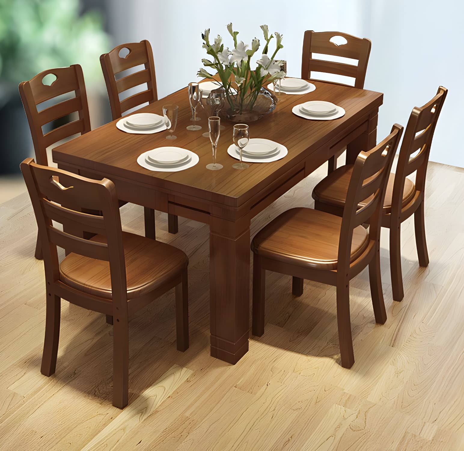 7-Piece Modern Wood Dining Set with Solid Wood Features and Seating for 6 - image 8