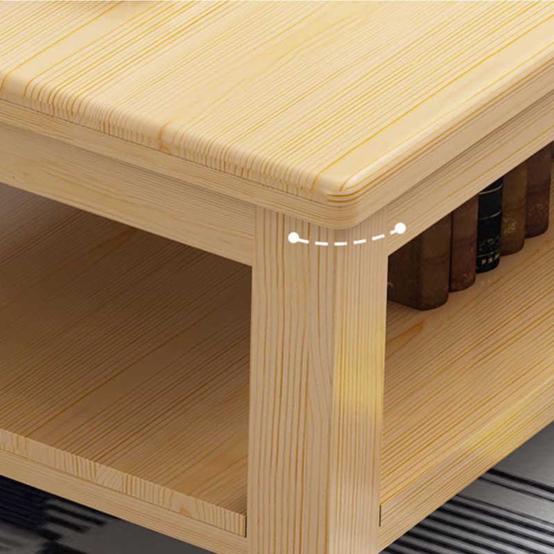 Wood Four Leg Storage Included Rectangular Standard Coffee Table No Drilling Required Modern Style - image 6