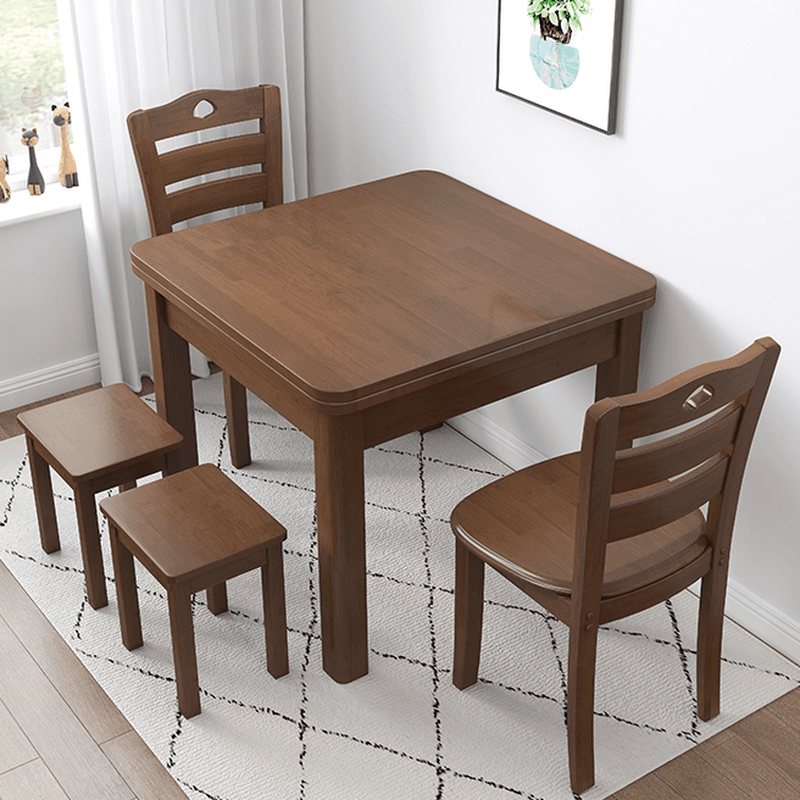 Square Fixed Dining Table Set with 4 Legs, a Wood Tabletop in Natural/Auburn/White, Back Chairs and Stool in a Simple Style - image 6