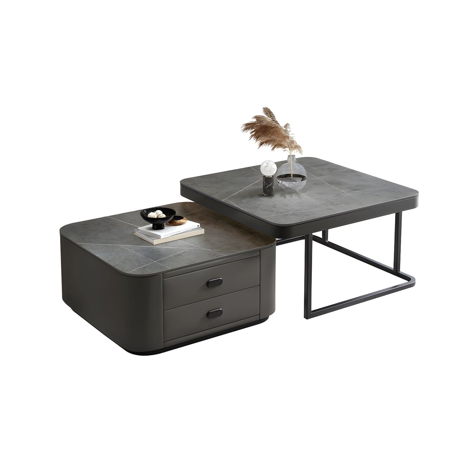 Square Coffee Table Glass Top 2 Nesting Coffee Table Set with Storage - image 10