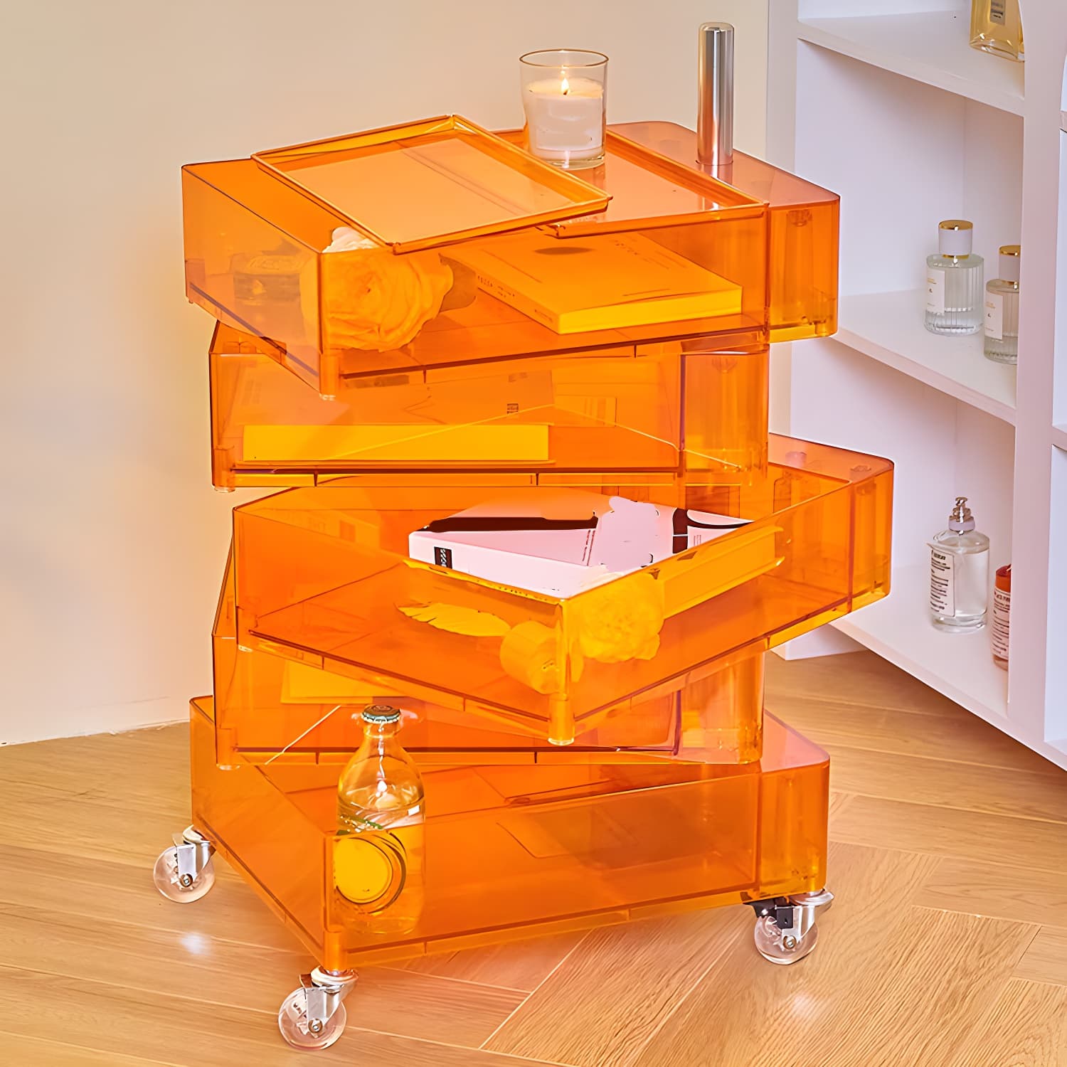Plastic Nightstand Or End Table 28" Tall Nightstand with Drawers and Wheel - image 20
